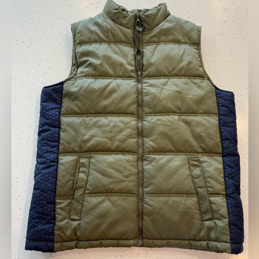 L Sideout Men's Vintage Puffer Vest Blue Green Zip Snap Buttons 2000 Y2K Retro